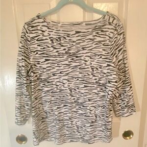 Charter Club 3/4 Length Sleeve White & Black Cotton Top